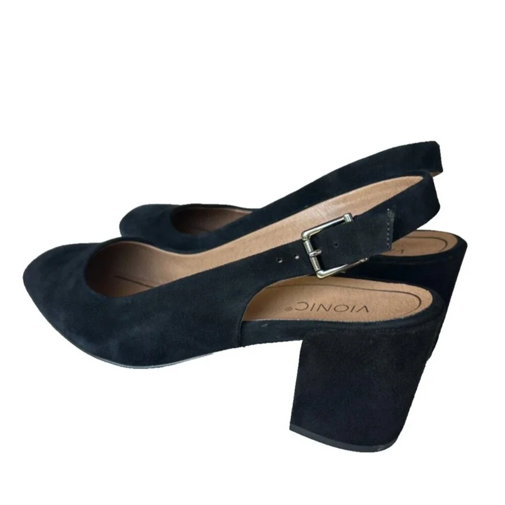 Vionic Nareen Plaza Black Suede Slingback Block Heel Comfort Shoes Size 10